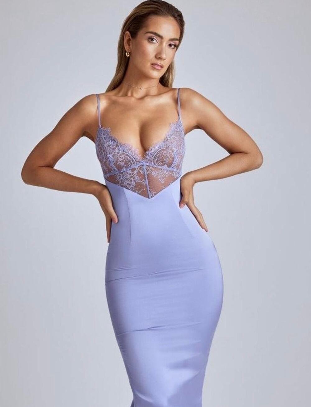 Oh Polly Lace Panel Midi Dress in Blue Lavender size 2 New
